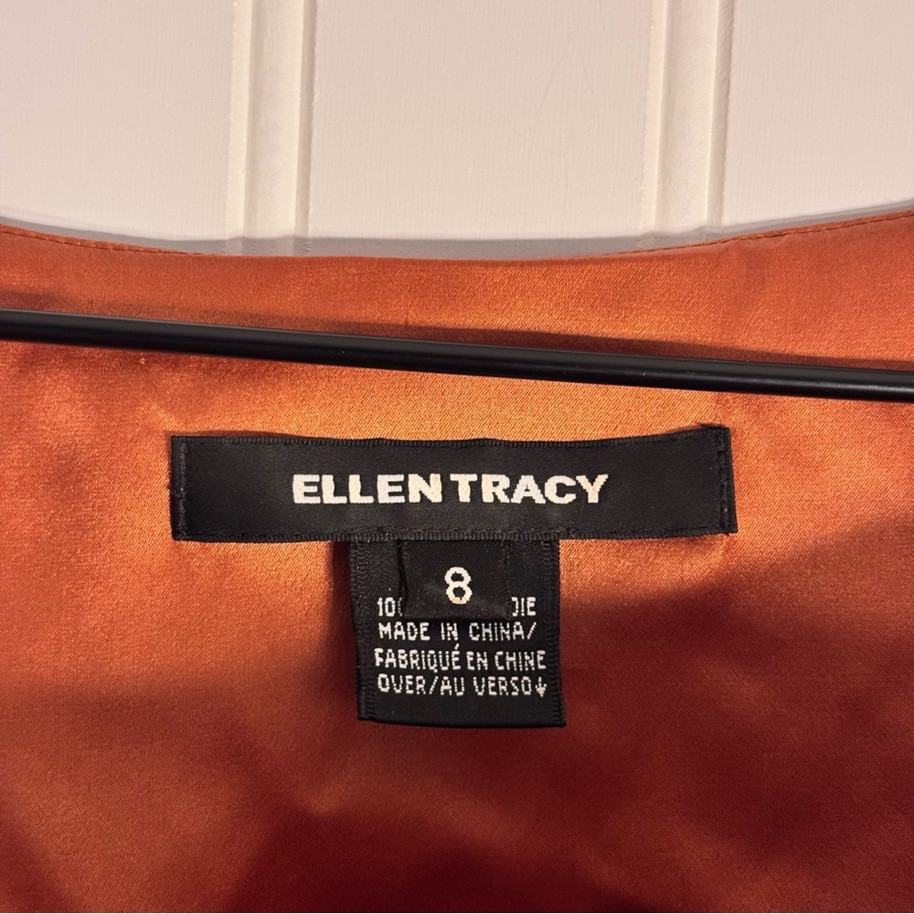 Ellen Tracy 100% Silk Cap Sleeveless Cowl Neck Blouse Tank Top Orange Size 8 - Picture 7 of 10